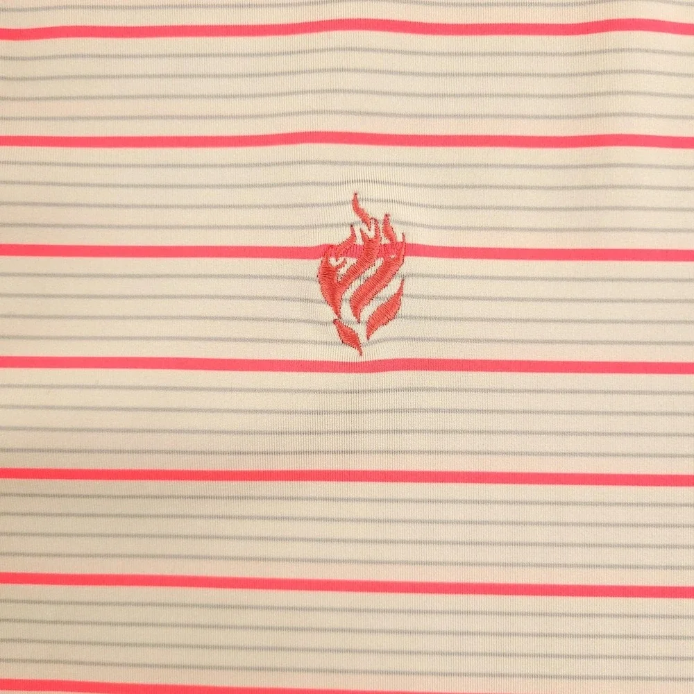 Adidas Polo Shirt Mens XL‎ Pink Stripe Golf Performance Stretch Logo Top